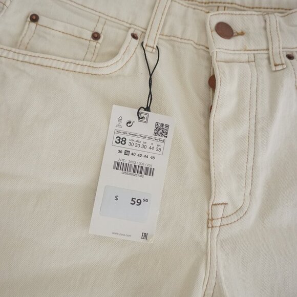 Zara Denim Cream Straight Leg Denim Jeans Size 30 - Picture 7 of 14